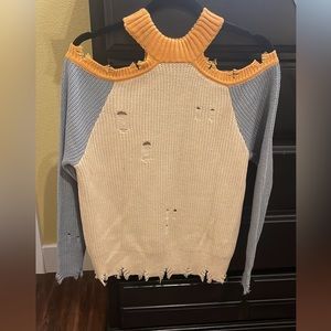 Buckle off the shoulder sweater
